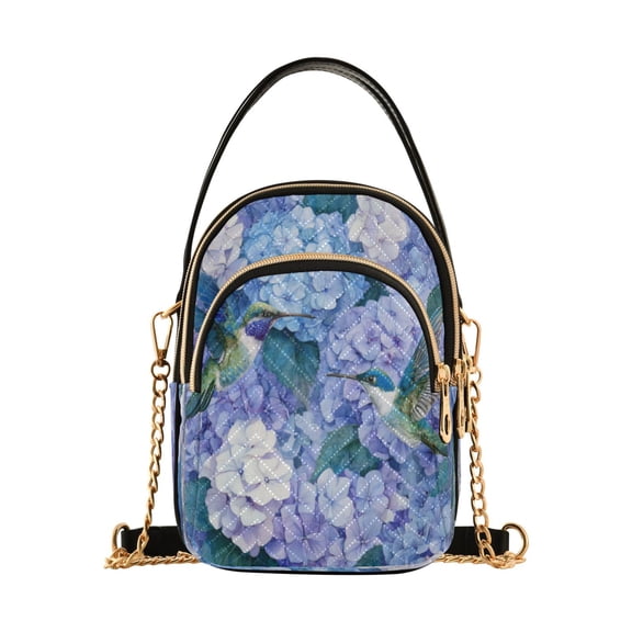 Leather Handbag Crossbody Bag Beautiful Blue Hydrangeas