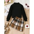 thumbnail image 4 of Mikrdoo Girls Patchwork Mock Neck Lantern Long Sleeve Knit Top and Plaid Skirt Set, 2-Piece, Sizes 7-14, 4 of 9