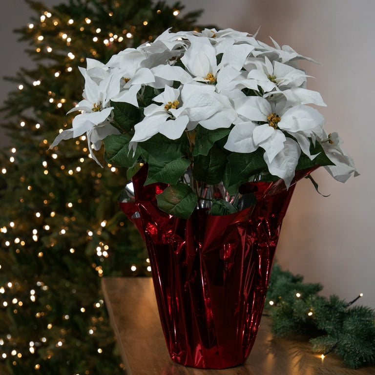 Northlight 16 Red Artificial Christmas Poinsettia Arrangement with Gold Wrapped Pot