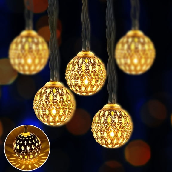 TiokMc Solar Christmas Lights, 16.4Ft 20LED Moroccan Globe Fairy String Lights, Warm White, Outdoor Garden Yard Patio Gazebo Decoration