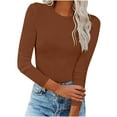 thumbnail image 1 of Qertyioot T-Shirt Blouse Basique Aguichant Moulante Extensible à Manches Longues pour Femme, Mode d'Automne, Hauts Unis, 1 of 7
