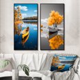 thumbnail image 1 of Designart "Reflecting on a Yellow Boat in Monochrome II" Boat Framed Wall Art Set Of 2 - Yellow Transportation Framed Canvas Set For Living Room Decor, 1 of 6