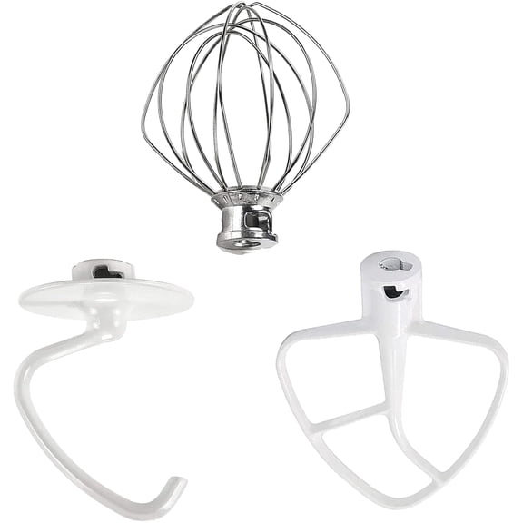 3 Pack Mixer Attachments for Kitchen Aid 4.5-5 Quart Tilt-Head Stand Mixers, Heavy-Duty Metal,Includes K45DH Dough Hook, K45B Flat Beater,K45WW Wire Whip, Dishwasher Safe Replacement Kit