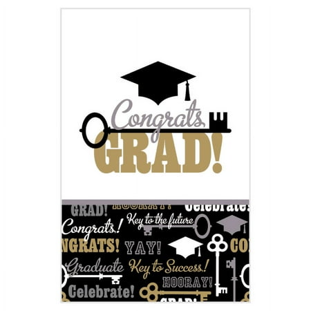 Amscan Key To Success Plastic Graduation Tablecloths, 52" x 103", Multicolor, Pack Of 6 Tablecloths