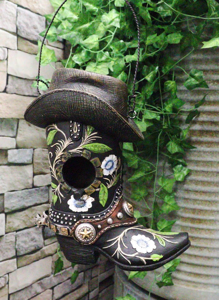 Ebros Gift Western Floral Cowboy Boots Bird Feeder with Hanger, Multi-Color (2 Pack)