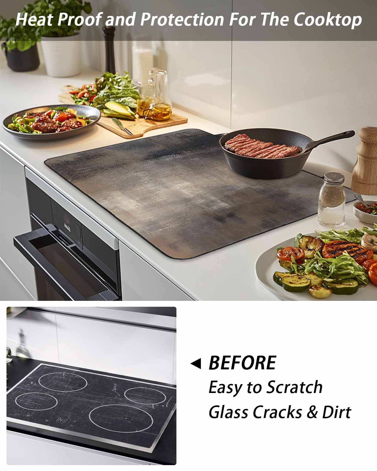 Stove Top Covers for Electric Stove, Brown Glass Stovetop Cover Protector, Modern Abstract Art Ombre Oil Painting Induction Cooktop Protector Oven Mat for Kitchen Countertop 24"x21"