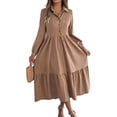 thumbnail image 2 of Spring Dresses for Women 2026 Trendy Long Sleeve Button Down Collared Ruffle Hem A Line Flowy Long Dress, 2 of 8
