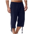 thumbnail image 2 of Hurxie Men's Long Linen Shorts Below Knee Pocketed 3/4 Summer Drawstring Capri Pant Navy,S, 2 of 7