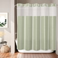 thumbnail image 2 of No Hook Shower Curtain, Boho Sage Green Shower Curtains for Bathroom with See Through Top Window, Minimalist Farmhouse Striped Waterproof & Washable Bath Curtain 66"x72", 2 of 9