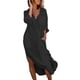 thumbnail image 1 of Vestido camisero holgado de color liso con botones para mujer: algodón y lino, manga larga, vestido largo informal/para la oficina/para vacaciones, 1 of 5