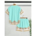 thumbnail image 2 of Men's 2 Pieces Set Palace Embossed Element Print Outfits Short Sleeve Button Down Shirt and Drawstring Shorts Set Men's Vacation Outfits, 2 of 4