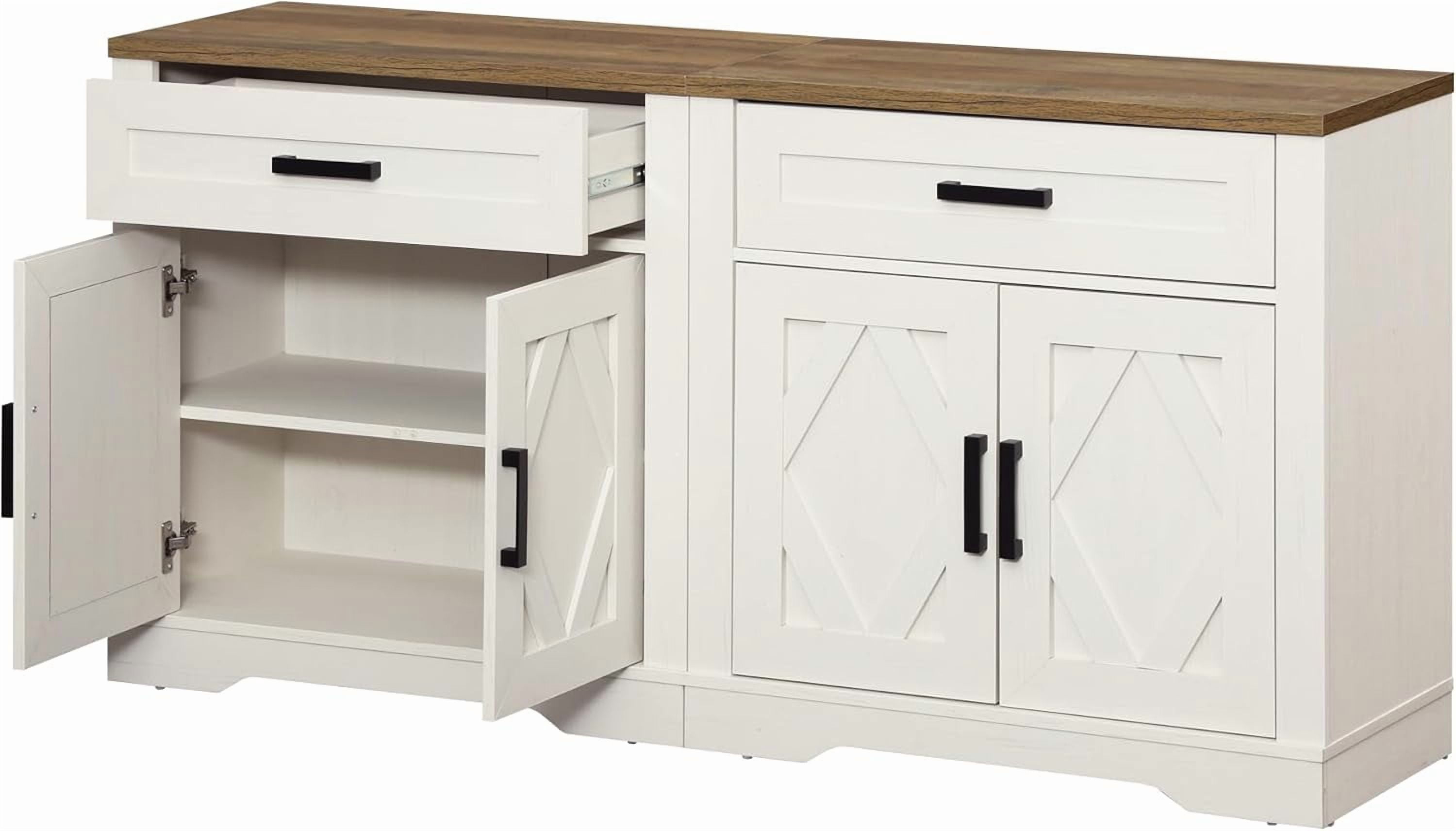 WAMPAT 126"W Large TV Stand,4-in-1 Farmhouse Entertainment Center with Storage Barn Door Cabinet,TV Console Table with Media Cabinet and Drawers for Living Room,Bedroom,Cream White