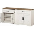 thumbnail image 3 of WAMPAT 126"W Large TV Stand,4-in-1 Farmhouse Entertainment Center with Storage Barn Door Cabinet,TV Console Table With Media Cabinet and Drawers for Living Room,Bedroom,Cream White, 3 of 8
