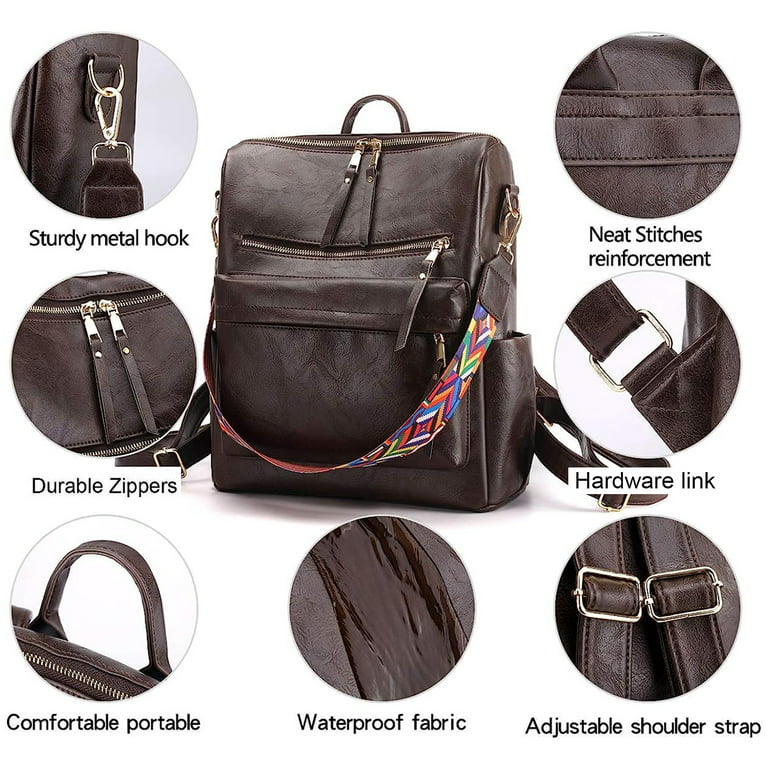 YOMYM Leather Backpack Purse for Women Designer Travel Backpack Purses PU  Fashion Ladies Shoulder Bag 