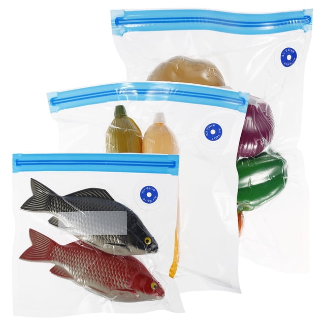 Sous Vide Bags 20Pcs Reusable Vacuum Food Storage Bags Kit with 15Pcs 3 Sizes Vacuum Food Bags 4 Sealing Clips 1 Hand Pump Food-grade Plastics Food Save Bags