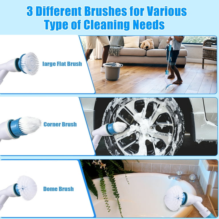Electric Spin Scrubber,4000mAh Electric Scrubber with 3 Brush Heads  Adjustable Extension Handle Power Scrubber for Bathroom Bathtub Wall Floor