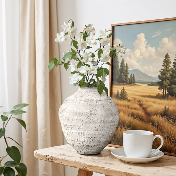 LuxenHome 11.54" Rustic Gray Round Ceramic Vase, Textured Accent for Home Decor