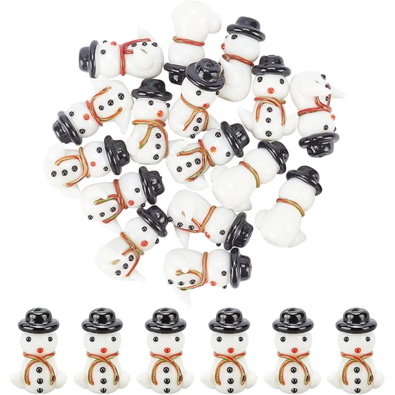 Handmade Lampwork Beads Strands Snowman for Christmas White 23x17~22x15mm Hole: 2mm about 20pcs/Strand 17.32 inch(44cm)