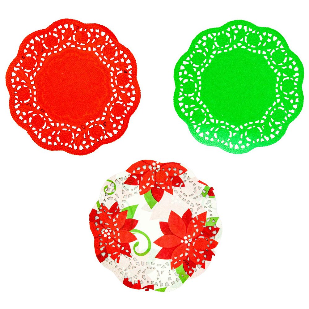 Holiday Paper Doilies (36 Pack) Red, Green, Poinsettia 10.5 Inch