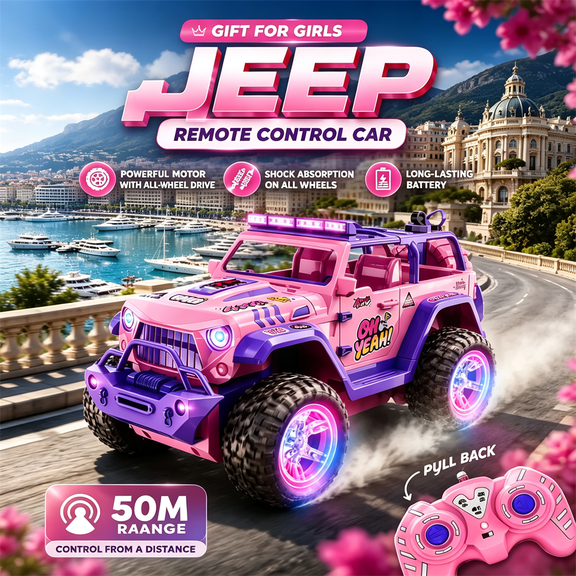 HNH 1:16 Scale Remote Control Car for Girls, Pink Rc Truck with LED Light and Spray, 2.4GHz Kids RC Monster Truck Toy for Kids Gift