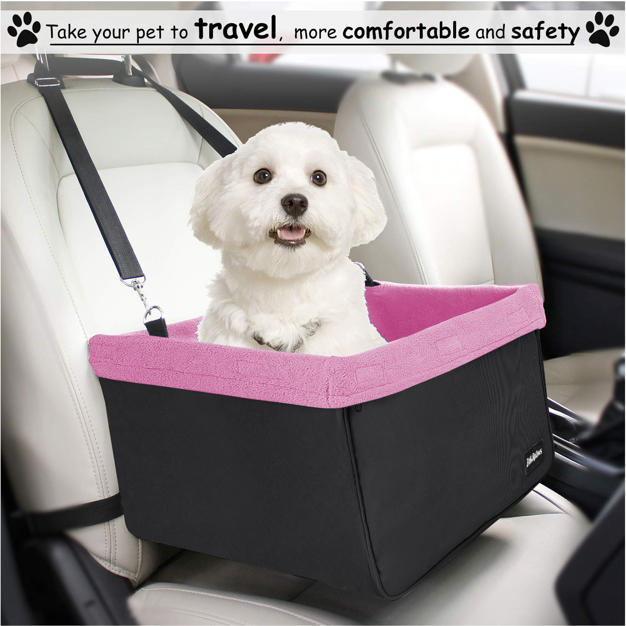 ZAKAPAWS Car Travel Dog Booster Seats, Portable and Breathable Pet Seats Dog Carrier with Seat Belt, Travel Safety Lookout Dog Booster Seat 16-in