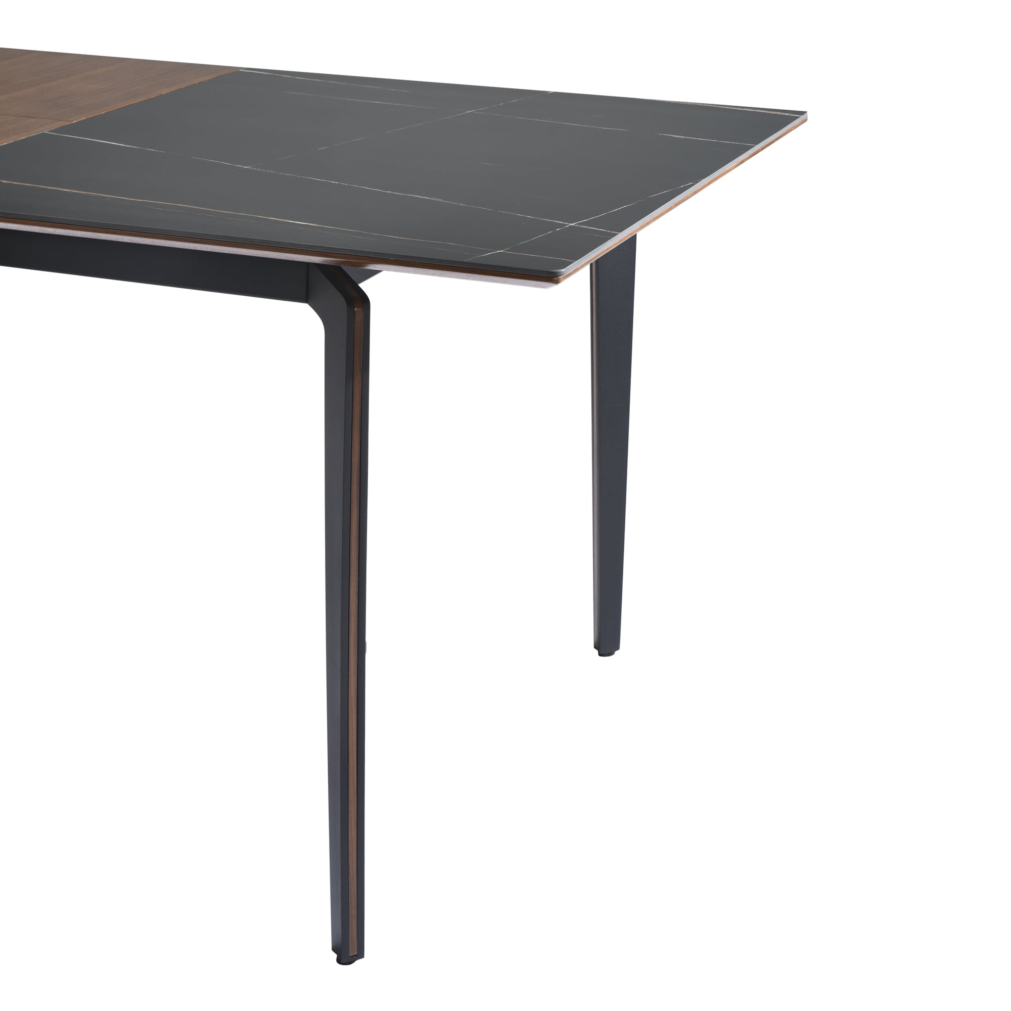 Honey Contemporary Extendable Rectangular Dining Table with Black Sintered Stone and Wood Table Top - Seats up to 6