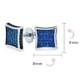 thumbnail image 4 of Bling Jewelry Mens Square CZ Stud Earrings for Men Black Blue White Sterling Silver 9MM Screw Back, 4 of 5