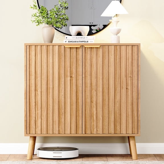 Fluted Storage Cabinet, Free Standing Buffet, Wood Sideboard