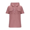 thumbnail image 5 of TAGOLD Mens Summer Short Sleeve Hooded Blouse Solid Color Linen Button Pocket Top, 5 of 5