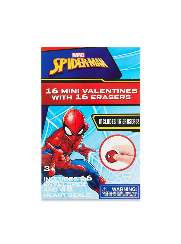 Spiderman Valentine Exchange Cards, Bonus Erasers, Paper, Greeting Card Sets, 16 Count