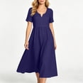 thumbnail image 5 of Summer Womens Dress Fashion Casual Solid Color V-Neck Short Sleeve Loose Knee-Length Midi Dress, 5 of 8