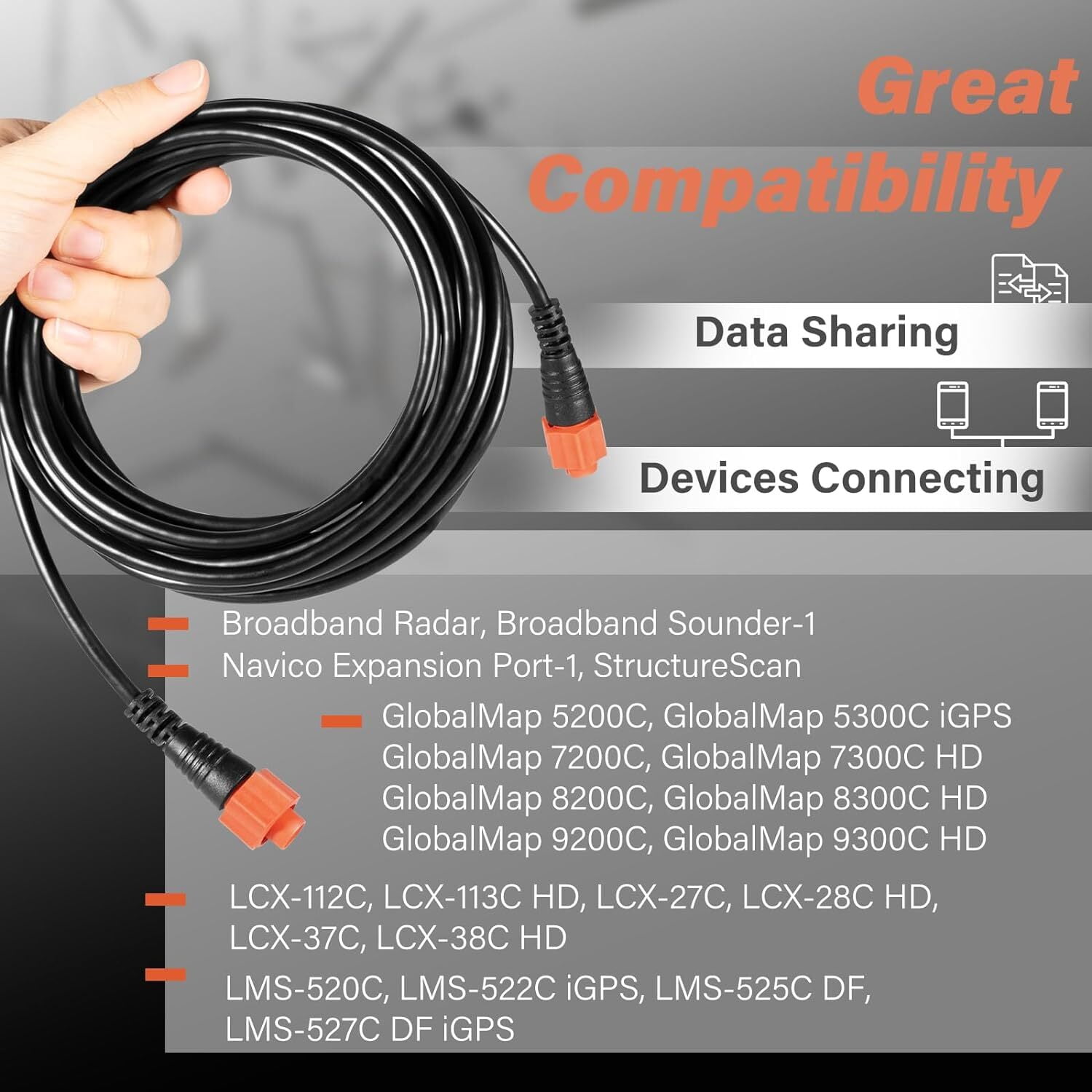 for Lowrance Ethernet Cable Cat6 w/ 5-pin Yellow Ether Connector 15-Feet 127-29