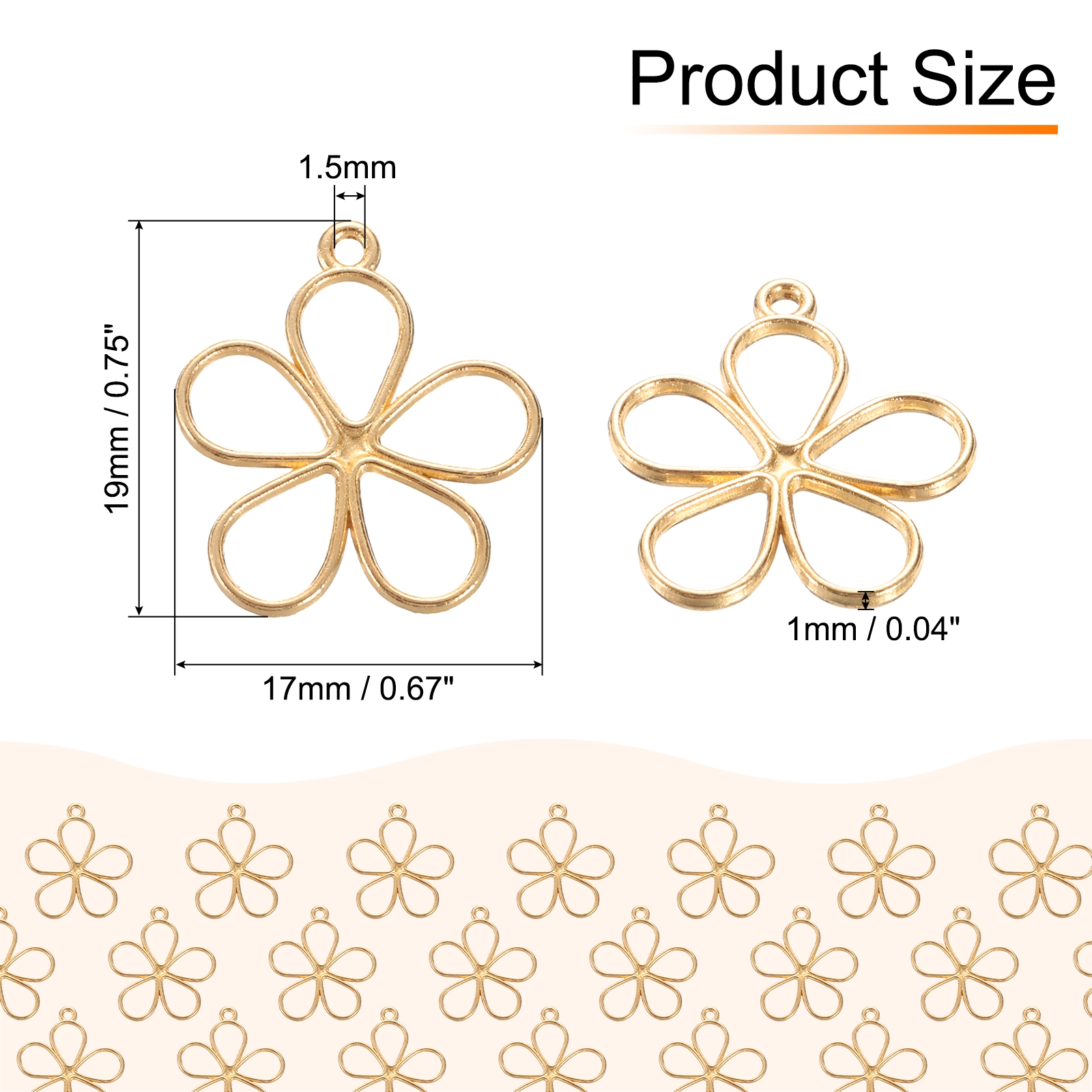 Unique Bargains Hollow Flower Charm Open Bezel Frame for Jewelry Making Light Gold