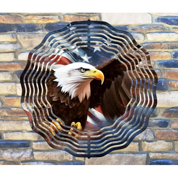 10 Inch Eagle in Flight USA American Flag Patriotic Hanging Wind Spinner Yard Decor Aluminum Sublimated Garden Art Indoor Outdoor 3D Kinetic …
