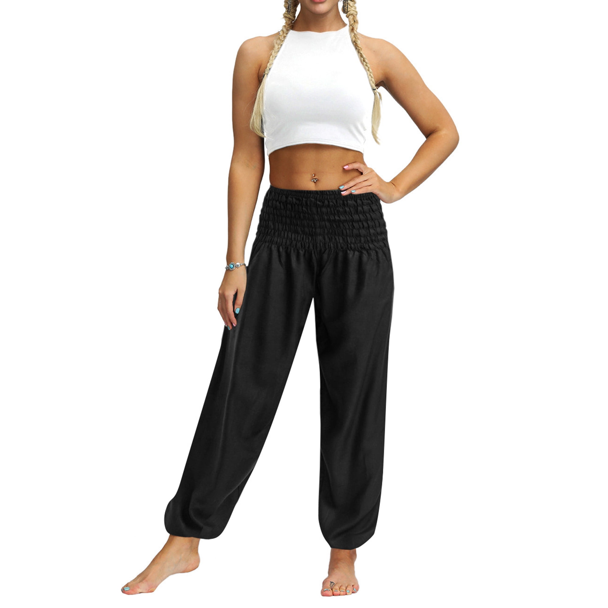 GLESTORE Women's Yoga Pants Boho Haren Pants Female Black M - Walmart.com