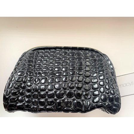 Macy's Black Faux Patent Leather Reptile Beauty Makeup Cosmetic Bag Case