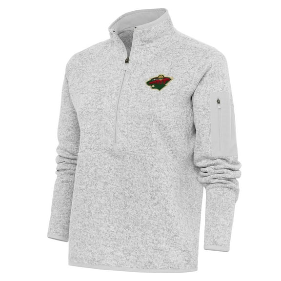 Women's Antigua Heather Gray Minnesota Wild Team Logo Fortune Quarter-Zip Jacket