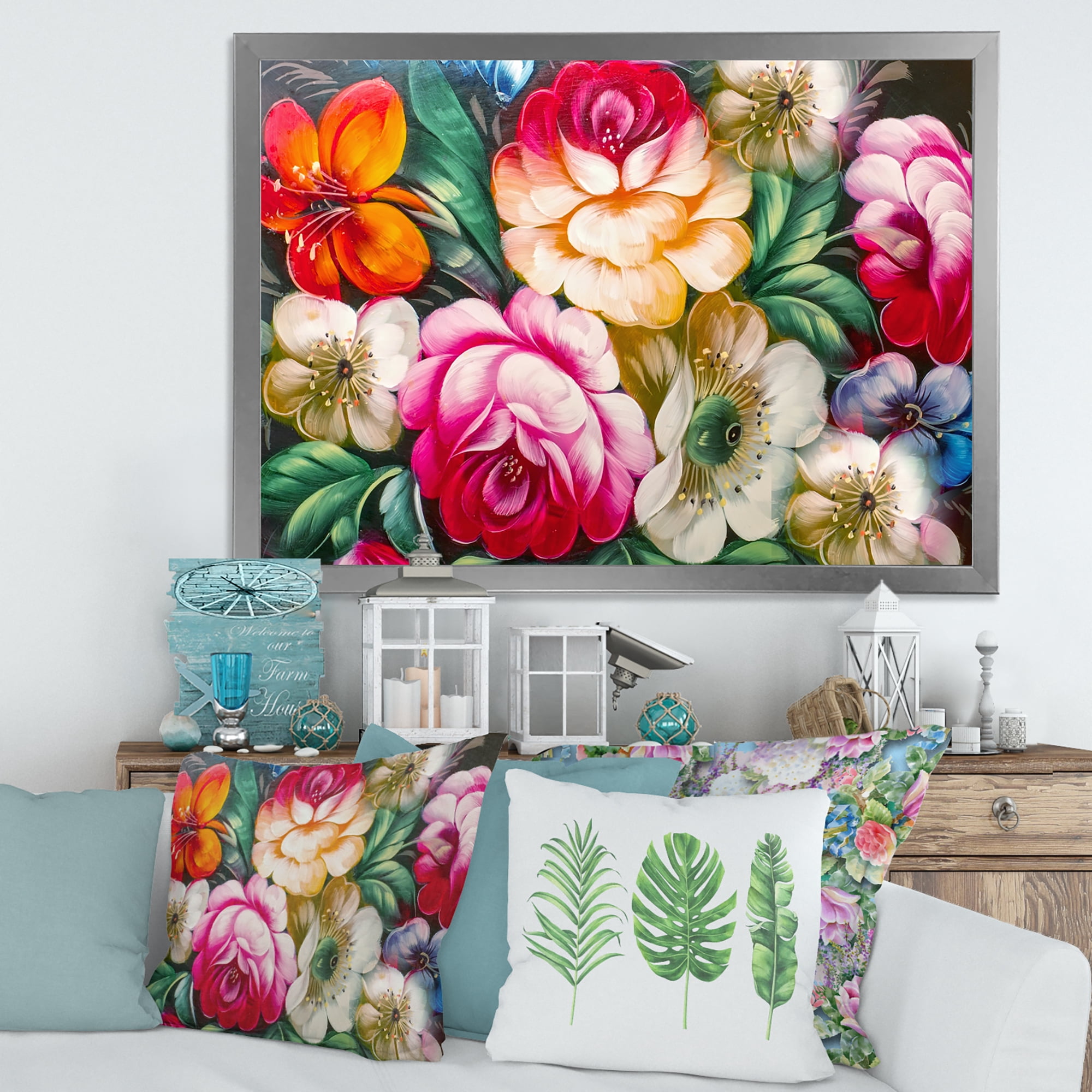 Designart 'Vintage VIbrant Yellow and Red Flower Still Life II' Traditional Framed Art Print