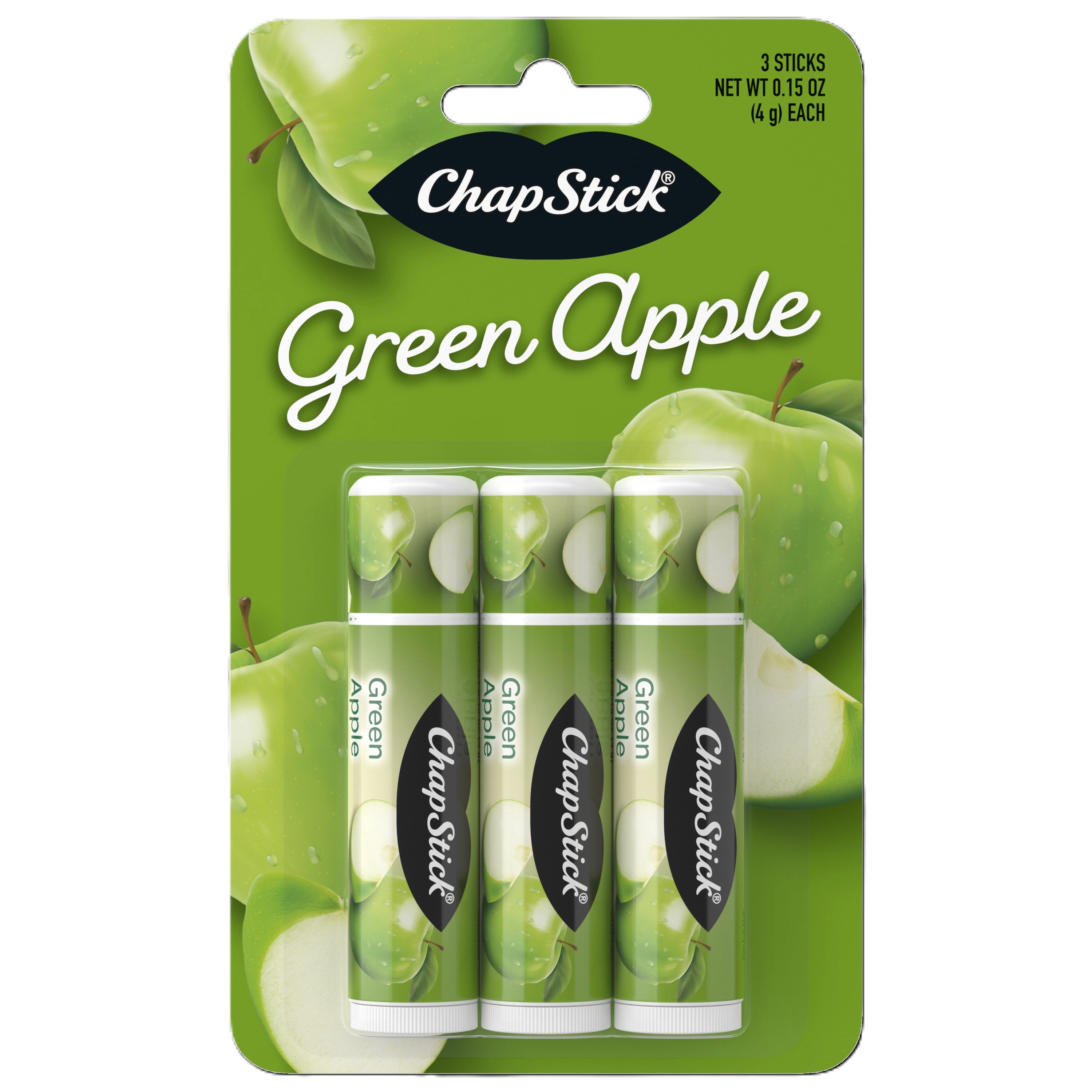 2 pack) ChapStick Green Apple Flavored Lip Balm, Paraben Free