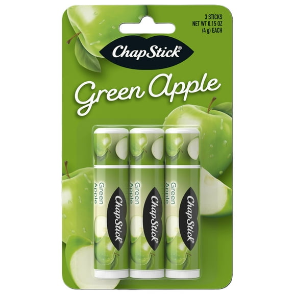 ChapStick Green Apple Flavored Lip Balm, Paraben Free, 0.15 oz, 3 Pack