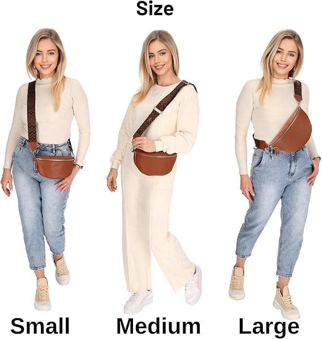 Leather Waist Belt Bag with 2 Detachable Straps, Stylish Unisex Crossbody Hip Pack for Travel, Italien Handcrafted Fanny Pack in 8 Colors