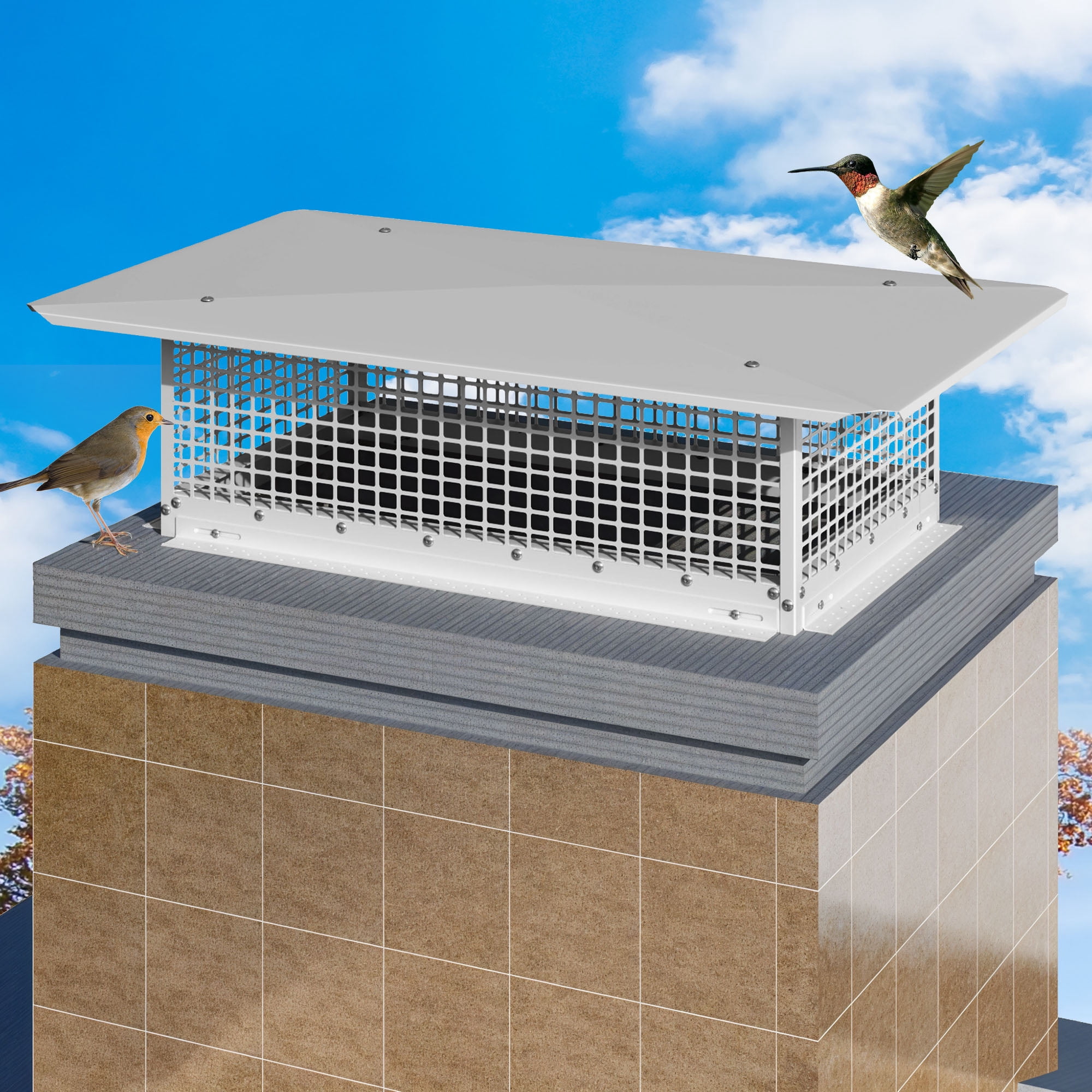 Uforic Heavy-Duty Fireplace Chimney Cap 29" x 17", Adjustable Stainless Steel Cover for Flue Protection, Improved Ventilation
