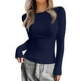 thumbnail image 6 of Inglocry Long Sleeve Shirts for Women Scoop Neck Going Out Slim Basic Tshirts 2025 Trendy Tops Thermal Fall Outfits Dark Blue 3XL, 6 of 8