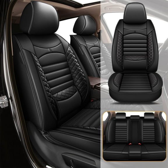 AOMSAZTO Car 5-Seat Covers Front & Rear Full Set Faux Leather Seat Cushion Protector Waterproof Black For Chevrolet Malibu 2009-2023