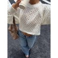 thumbnail image 6 of Women's Crochet Sweater Crew Neck Long Sleeve Tie Open Back Cropped Sweater Knit Pullover Top Rice S, 6 of 10