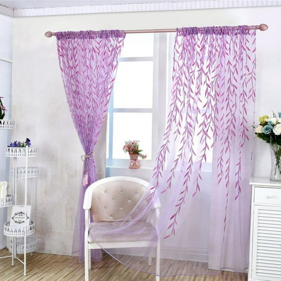 Daboom Semi Sheer Voile Light Filtering Window Curtain Grommet Panels for Bedroom & Living Room (39.4 W x 106 L Inch Long, Purple)