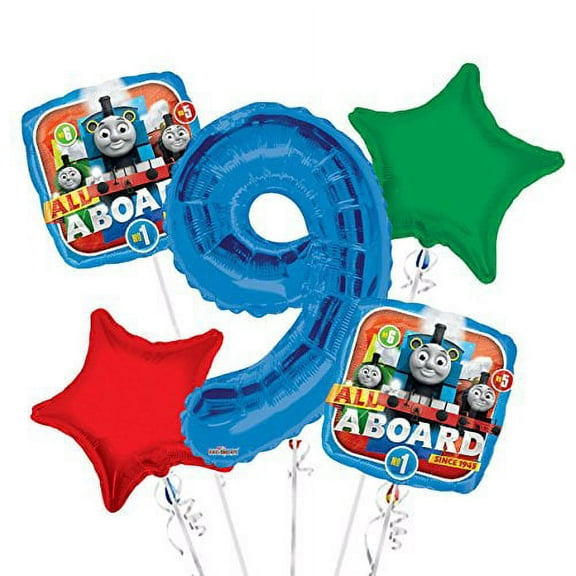Thomas the Tank Balloon Bouquet 9th Birthday 5 pcs - Party Supplies