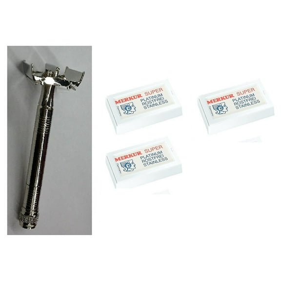 Double Edge Safety Razor + Merkur Double Edge Safety Razor Blades 10 ct. (Pack of 3)