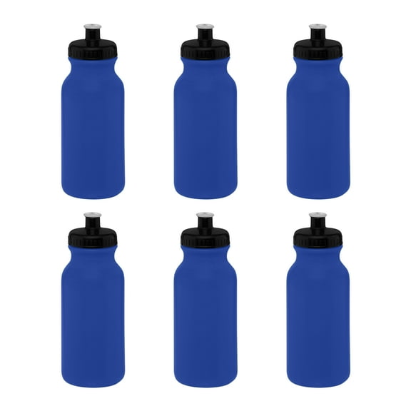 Water Bottle with Push Cap 20 oz. Set of 6, Bulk Pack - Reusable, Leak Proof, Perfect for Gym, Hiking, Camping, Outdoor Sports - Reflex Blue