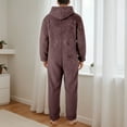 thumbnail image 5 of Men's Hooded Onesie Pajamas Lightweight Fuzzy Fleece Zip Up Jumpsuit Long Sleeve One Piece Pjs Romper Warm Loungewear with Pocket, 5 of 6